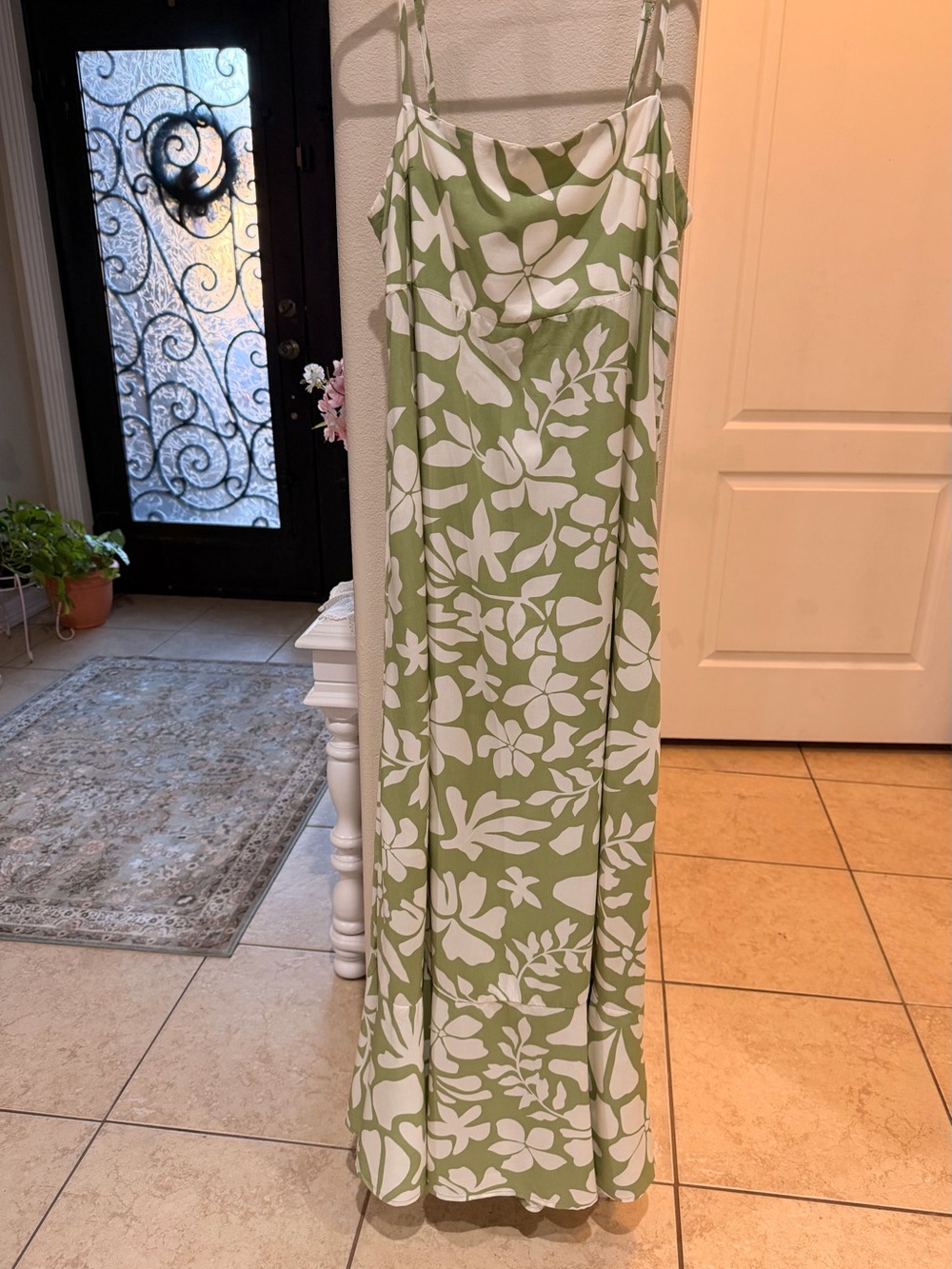 Green and White Floral Maxi Slip Skirt (Adjustable Straps)